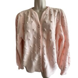 Adele Joyce ~ Wool Blend Pretty in Pink Women's Sweater ~Pearl detailing ~ sz Lg